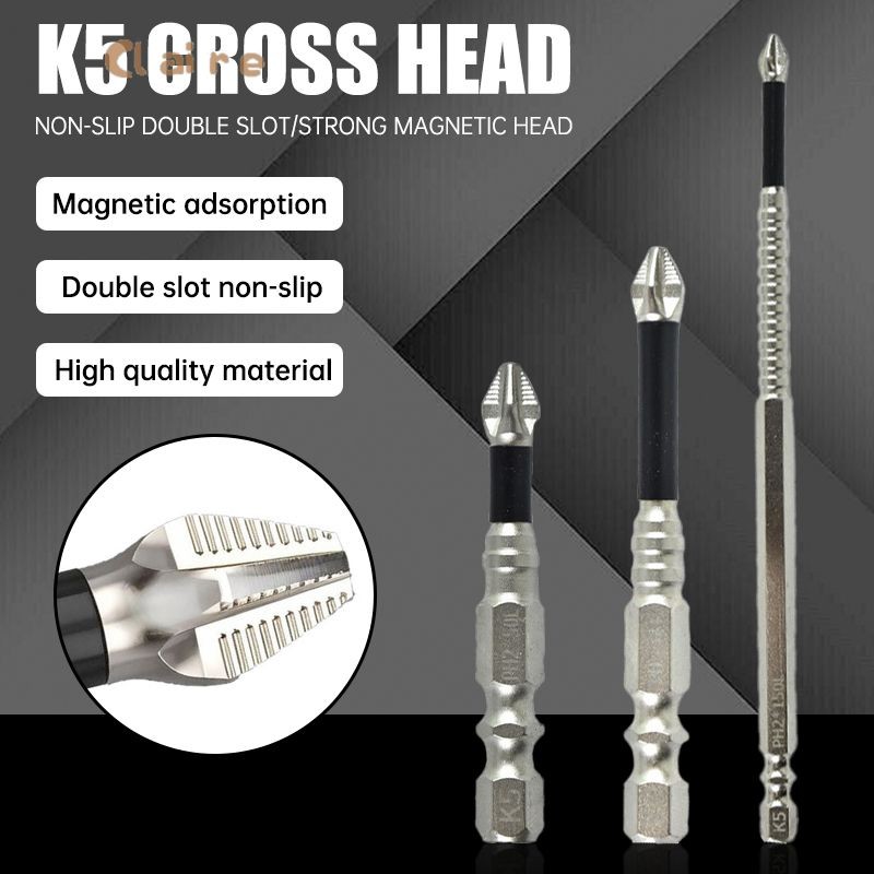 🏡 Anti-slip ไขควงแม่เหล็กบิต K5 ด้ายทนต่อแรงกระแทก Cross Bit, มัลติฟังก์ชั่นโลหะผสมเหล็ก ความแข็งสูง ไขควงบิต Claire