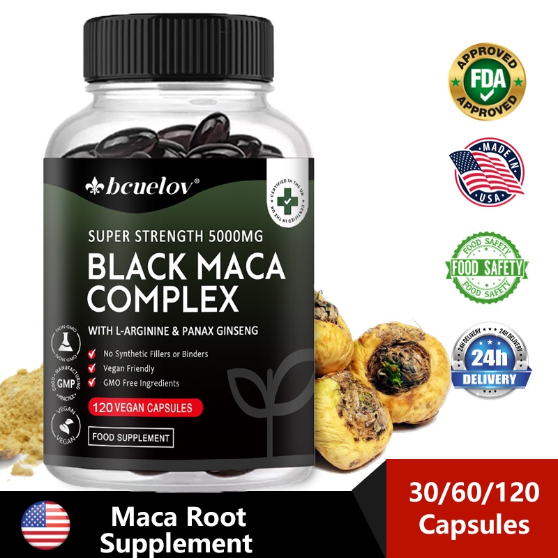 Black Maca Root Capsules ศักยภาพสูงสุด 40:1 - 50,00 มก., ออร์แกนิค - ทุกเพศ - เพิ่มความทนทาน, ประสิท