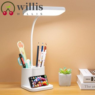 Willis โคมไฟตั้งโต๊ะอ่านหนังสือ พร้อมปากกา และที่วางโทรศัพท์ USB LED ถนอมสายตา สําหรับนักเรียน