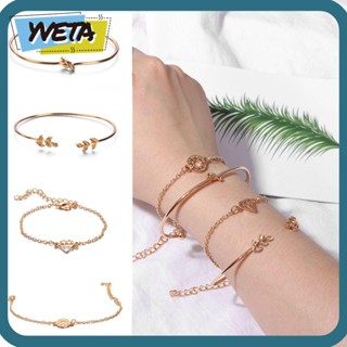 Yveta 4 ชิ้น / เซต สร้อยข้อมือ ปม โบฮีเมียน โลหะผสม โซ่กลม เปิด สายรัดข้อมือ