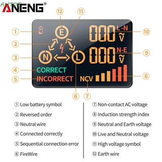 Antot เครื่องทดสอบซ็อกเก็ตดิจิทัล หน้าจอดิจิตอล Rcd NCV ทดสอบแรงดันไฟฟ้า