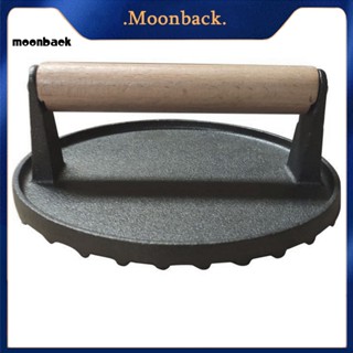 &lt;moonback&gt; แผ่นเหล็กกดสเต็ก บาร์บีคิว อเนกประสงค์ ด้ามจับไม้ ทนความร้อน สําหรับทําเบอร์เกอร์ สเต็ก แซนวิช