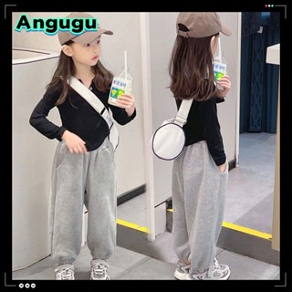 Angugu ใหม่ เสื้อยืดลําลอง แขนยาว และกางเกงขายาว แฟชั่นฤดูใบไม้ร่วง สไตล์เกาหลี สําหรับเด็กผู้หญิง 2-12 ปี 2023 2 ชิ้น