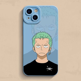 เคสโทรศัพท์มือถือ ซิลิโคนนิ่ม ป้องกันเลนส์ ลายการ์ตูนอนิเมะ One Piece Zoro สําหรับ Apple iphone 11 12 13 14pro max x xs xr