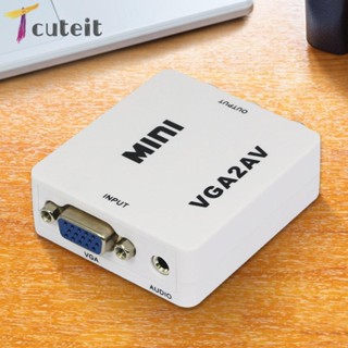 Tcuteit อุปกรณ์แปลงสัญญาณ VGA เป็น AV TV RCA S-Video 1080P สําหรับคอมพิวเตอร์