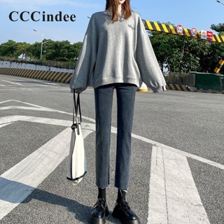 Cccindee กางเกงยีนขายาวลําลอง เอวสูง ทรงตรง เข้ารูป สีพื้น เข้ากับทุกการแต่งกาย แฟชั่นสําหรับสตรี 2023