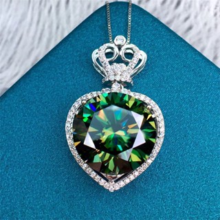 10ct Green/white Moissanite Heart Pendant Passed Diamond Tester