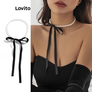 Lovito สร้อยคอ ประดับโบว์ ไข่มุก ลําลอง สําหรับผู้หญิง L63AD018 (สีขาว)