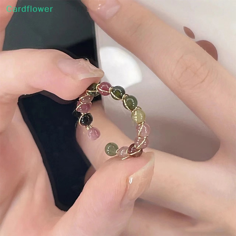 <Cardflower> แหวนทัวร์มาลีน แฮนด์เมด ประดับลูกปัดโลหะ สไตล์เรโทร สําหรับผู้หญิง 1 ชิ้น