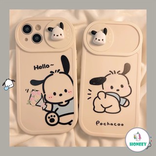 เคสโทรศัพท์มือถือแบบนิ่ม กันกระแทก ลาย Pochacco 3D น่ารัก พร้อมที่เปิดปิดเลนส์กล้อง สําหรับ iPhone 14 Pro Max 13 12 11 Pro Max Xr Xs 7 8Plus