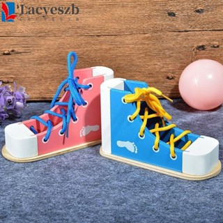 Lacyeszb Montessori เชือกผูกรองเท้า ของเล่นปริศนา, เกมปริศนา เชือกผูกรองเท้าผ้าใบ ของเล่น, รองเท้าผูก, รองเท้าผูกรองเท้าไม้ สวมรองเท้า พร้อมเชือกผูกรองเท้า ของเล่น ของขวัญเด็ก