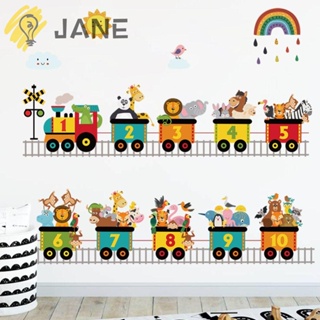 Jane สติกเกอร์ไวนิล รูปรถไฟ ตัวเลข DIY สําหรับติดตกแต่งผนังห้องนอนเด็ก ห้องเด็กเล่น