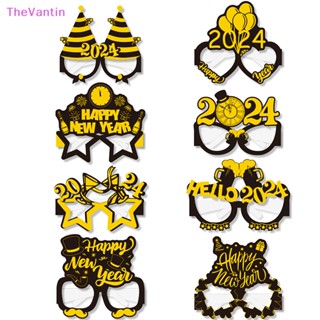 Thevantin แว่นตากระดาษ ลาย Happy New Year 2024 สีดํา ทอง สําหรับตกแต่งบ้าน คริสต์มาส 8 ชิ้น