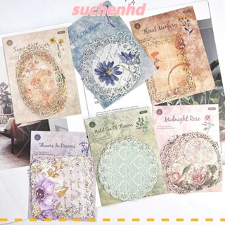 Suchenhd กระดาษวินเทจ กระดาษเขียน หลากสี กระดาษลูกไม้ กระดาษสุนทรียศาสตร์ สมุดภาพ กระดาษ DIY