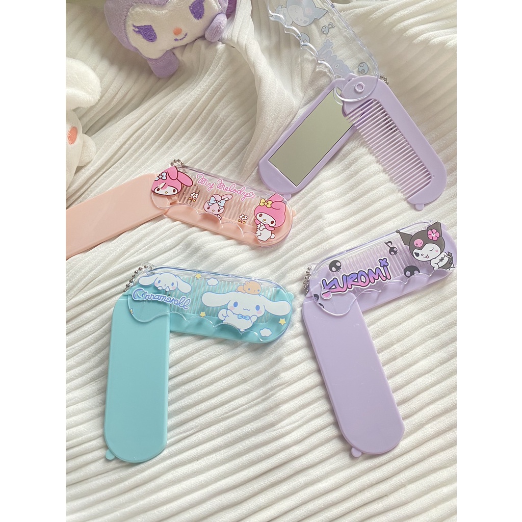 หวีพับกระจก - หวีพับ ลายการ์ตูน Sanrio + กระจก  หวีพับ ลายการ์ตูน Sanrio และ SANRIO ยางรัดผมซาริโอ้ หน้าใหญ่