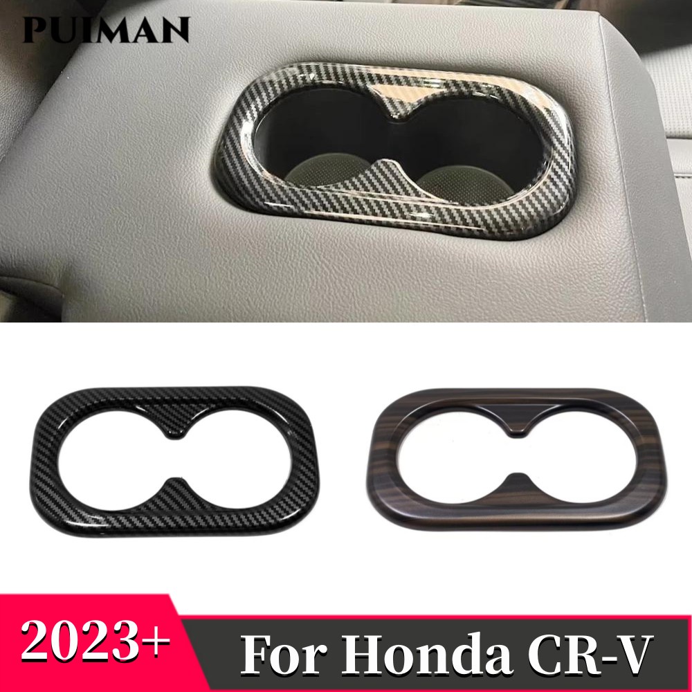 กรอบครอบที่วางแก้วน้ํา คาร์บอนไฟเบอร์ ABS ลายไม้ สําหรับตกแต่งภายในรถยนต์ Honda CRV CR-V 2023 2024