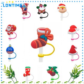 Lontime หลอดดูดฝุ่น ลายซานตาคลอสน่ารัก ใช้ซ้ําได้ 7-8 มม. หรือ 9-10 มม. 5 ชิ้น