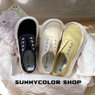 SUNNYCOLOR รองเท้าผ้าใบผู้หญิง สีขาว พื้นหนา รองเท้าผ้าใบส้นสูงส้นหนา รองเท้าแฟชั่น ผูกเชือก 2023 NEW FBX2390MWA 36Z230909