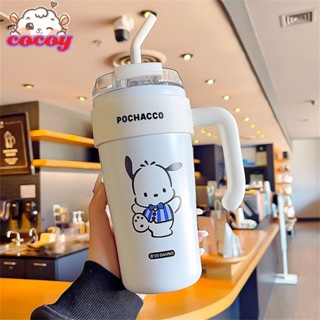 Cocoy Sanrio ของแท้สแตนเลสสองชั้นแก้วกาแฟหุ้มฉนวนสุญญากาศความจุขนาดใหญ่ถ้วยฟางมูลค่าสูงถ้วยเก็บความร้อนสำนักงานสาวถ้วยน้ำการ์ตูนเครื่องดื่มคู่