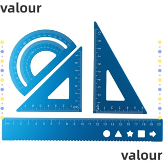 Valour ชุดเครื่องเขียน ไม้โปรแทรกเตอร์ ไม้บรรทัดโลหะ อะลูมิเนียมอัลลอย ทรงเรขาคณิต สีฟ้า สําหรับออฟฟิศ