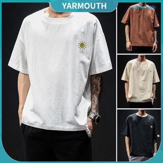 Yyr-- เสื้อยืดลําลอง แขนสั้น คอกลม ปักลาย ทรงหลวม สีพื้น เหมาะกับฤดูร้อน สําหรับผู้ชาย