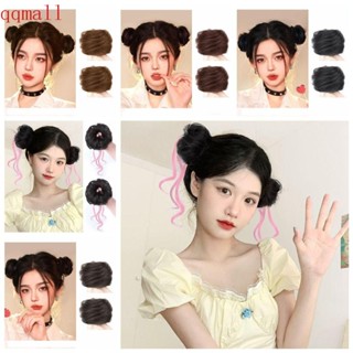 Qqmall 2 ชิ้น โดนัท Chignon ขนปุย สีดํา สีน้ําตาล ยุ่ง ผม เรียบง่าย หยิก ทนความร้อน เส้นใยสังเคราะห์ ผมซาลาเปา ผู้หญิง