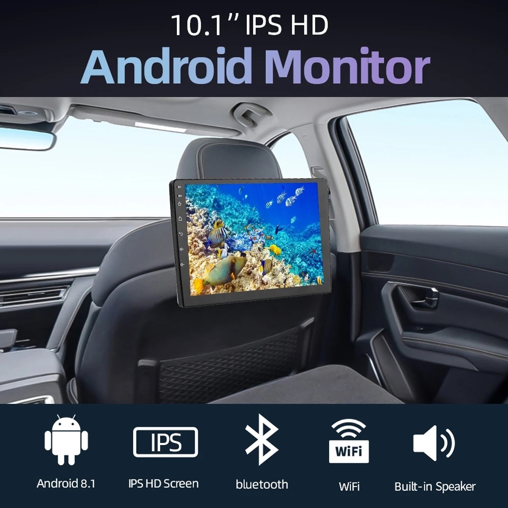 หน้าจอ IPS ขนาด 10.1 นิ้วจอแสดงผลพนักพิงศีรษะรถยนต์จอแสดงผลภายนอก 1080P Android 8.1 WIFI / USB / TF / BT 1 + 32GB กระจก / Miracast APP ดาวน์โหลด