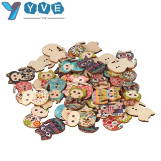 Yve กระดุมไม้ รูปแมว กันน้ํา สําหรับตกแต่งเสื้อผ้า Diy
