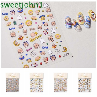 Sweetjohn สติกเกอร์ ลายการ์ตูนหมี กระต่าย ดาว ดวงจันทร์ โบ DIY สําหรับติดตกแต่งเล็บ