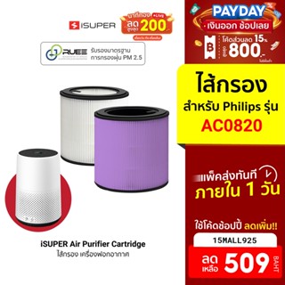 [509บ.โค้ด15MALL925] iSuper ไส้กรอง สำหรับเครื่องฟอกอากาศ Philips รุ่น AC0820 กรองฝุ่น PM2.5 ได้ถึง 99.99%