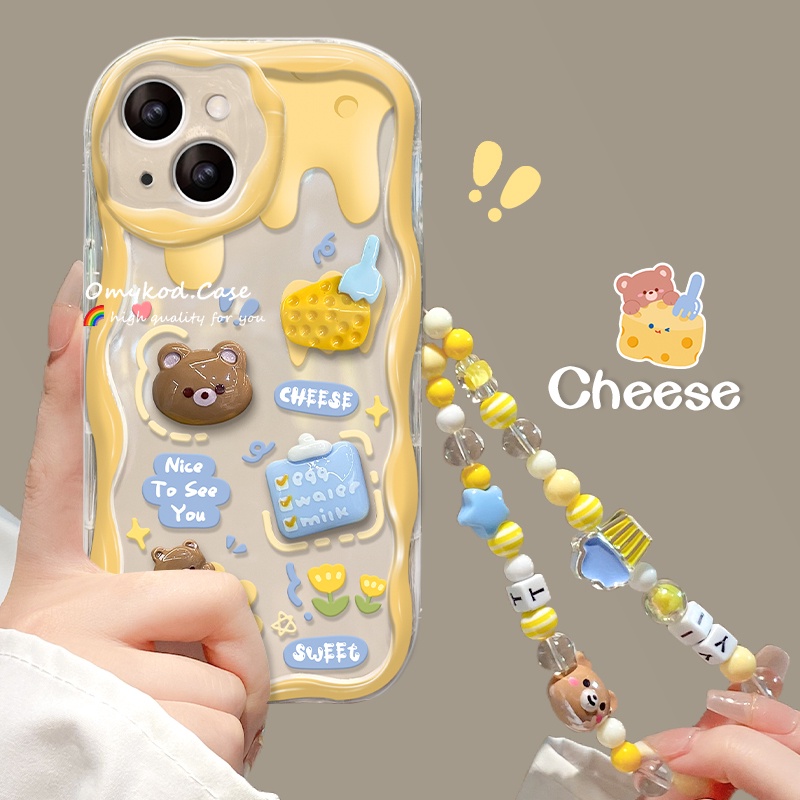 เคสโทรศัพท์มือถือแบบนิ่ม ลายเค้กหมีน่ารัก พร้อมสายโซ่คล้อง สําหรับ Samsung A15 A05 A05s A14 A13 A12 A53 A52 A51 A04 A03S A22 A23 A24 A32 A33 A34 A50 A30 A50S A54
