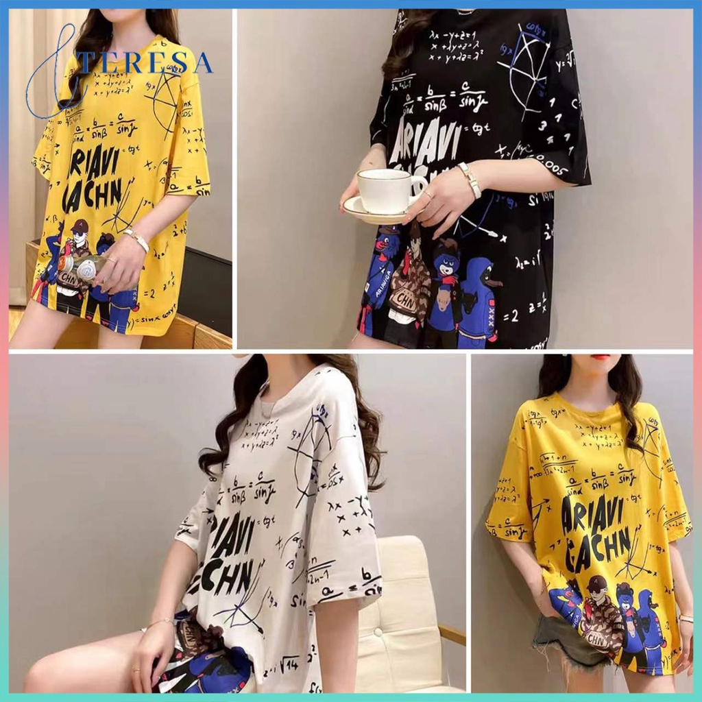 พร้อมส่ง เสื้อยืดหลวมเเฟชั่นสไตลืเกาหลีพิมพ์ลาย