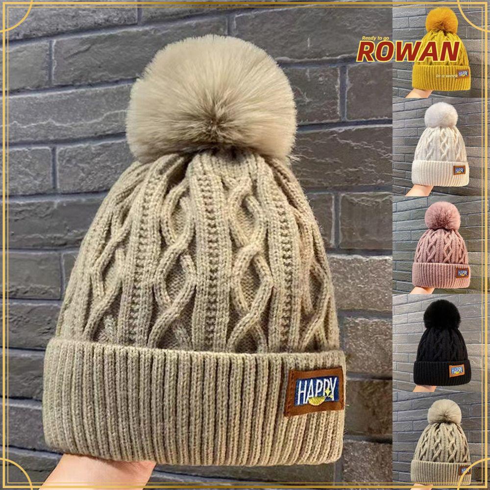 Rowans หมวกถักไหมพรม ให้ความอบอุ่น หนา ฤดูหนาว หมวกปอมปอม แฟชั่น สําหรับผู้หญิง