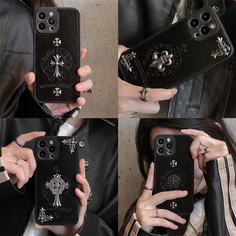 เคสโทรศัพท์มือถือหนัง ซิลิโคนนิ่ม กันกระแทก ลายไม้กางเขน แบรนด์อินเทรนด์ หรูหรา สําหรับ iPhone 15 11 12 13 14 Pro Max