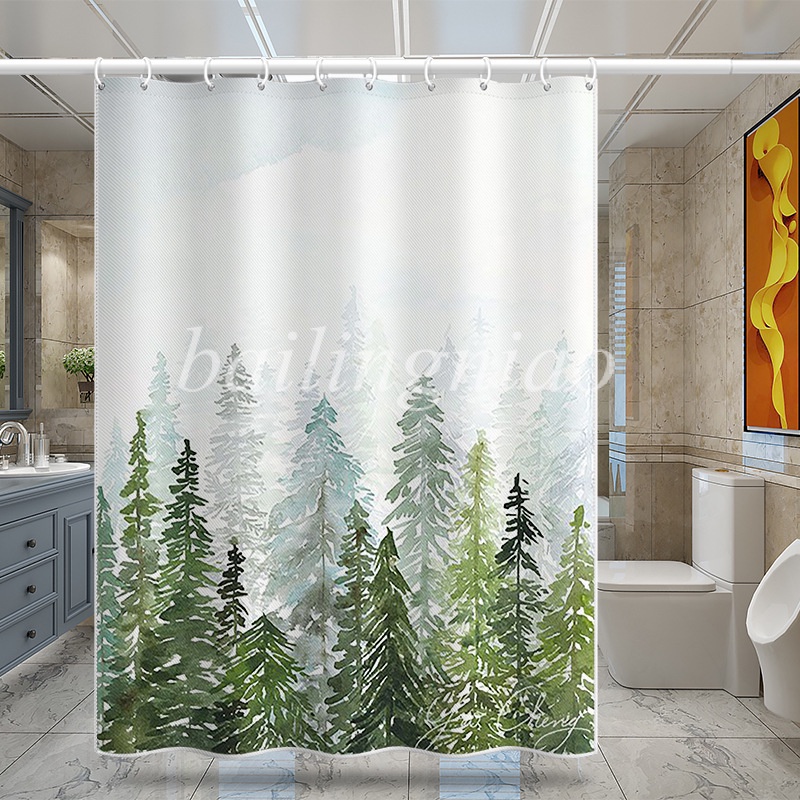 แนะนำ ผ้าม่าน ผ้าม่านโพลีเอสเตอร์ กันน้ํา ลายต้นคริสต์มาส เพ้นท์มือ สําหรับตกแต่งห้องน้ํา ราคาพิเศษ มีเก็บเงินปลายทาง