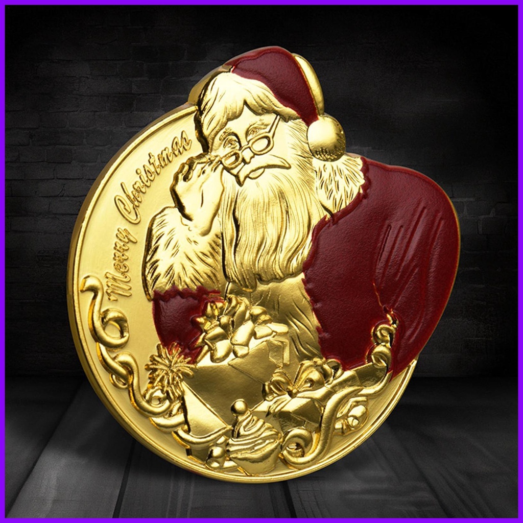 เหรียญกษาปณ์ที่ระลึก โลหะ รูปซานตาคลอส คริสต์มาส สีทอง