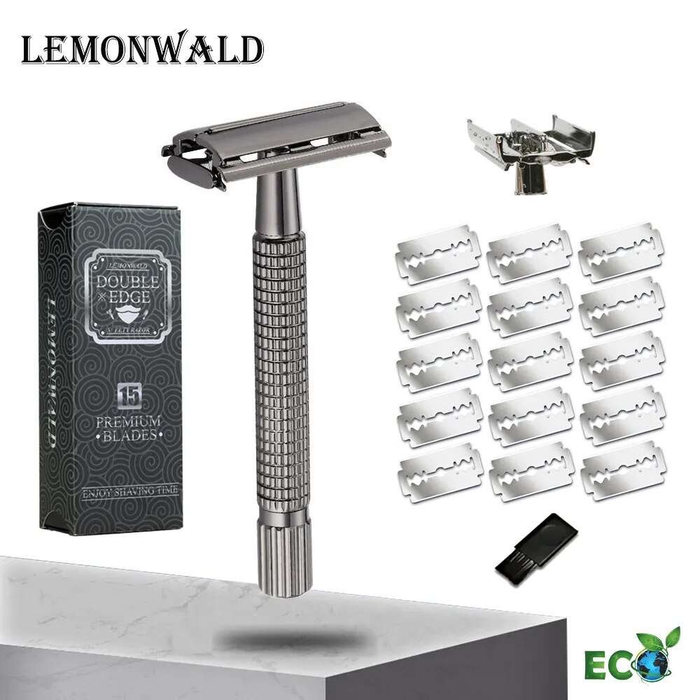 LEMONWALD New Adjustable Double Edge Shaving Safety Razor Shaver Blades Zinc Alloy Chrome Razors Wit