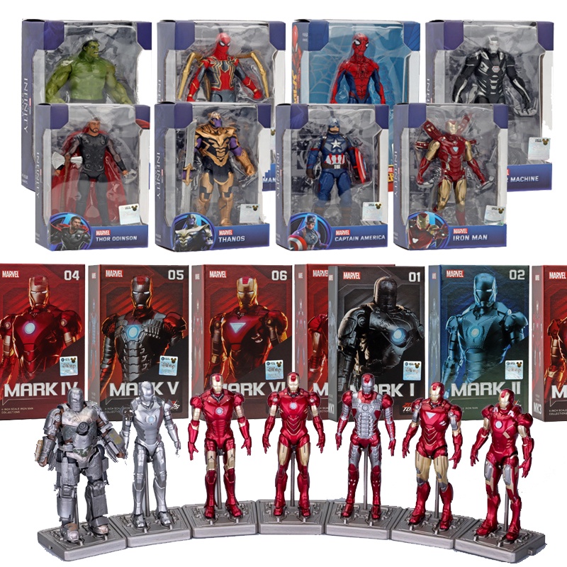 ของเล่นโมเดลตุ๊กตา Iron Man Captain American Spiderman Mark 85 Thor Hulk Thanos Marvel Avengers สําหรับเด็ก