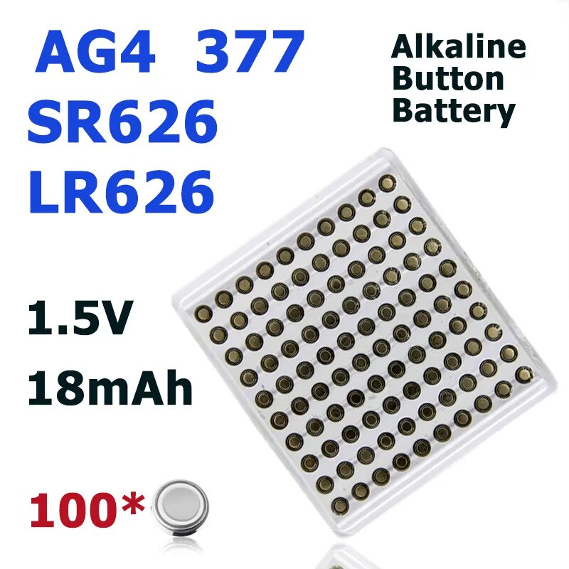 Alkaline Button Battery AG4 LR626 377 SR626SW, 1.5V, Suitable For watch Toy Remote control toy