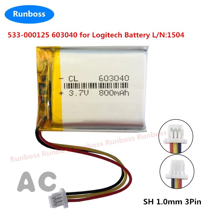 AC 1-2ชิ้น100% ใหม่แบตเตอรี่3.7V 800mAh 533-000125 603040สำหรับ Log-iteh L/N: แบตเตอรี่1504