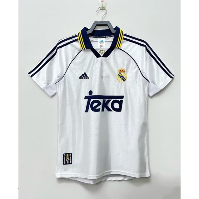 เสื้อกีฬาแขนสั้น ลายทีมชาติฟุตบอล Real Madrid 98 ชุดเหย้า สไตล์วินเทจ คุณภาพสูง ไซซ์ S-XXL