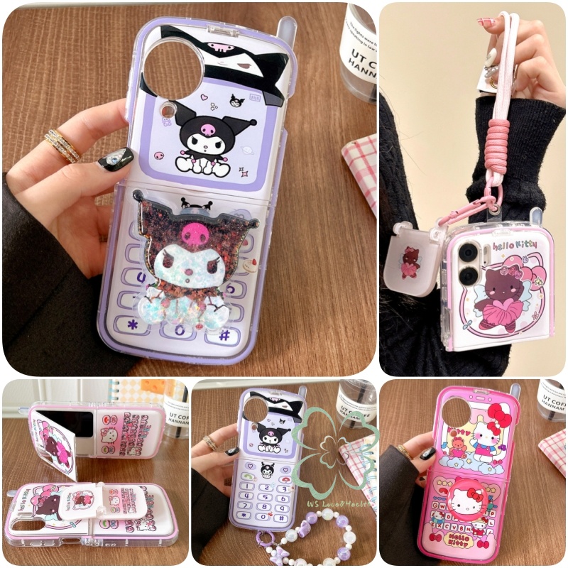 เคสโทรศัพท์มือถือ ซิลิโคนนิ่ม ฝาพับ ลายการ์ตูน พร้อมสายคล้อง และขาตั้ง และเสาอากาศ สไตล์เรโทรคลาสสิก สําหรับ OPPO Find N2 N3