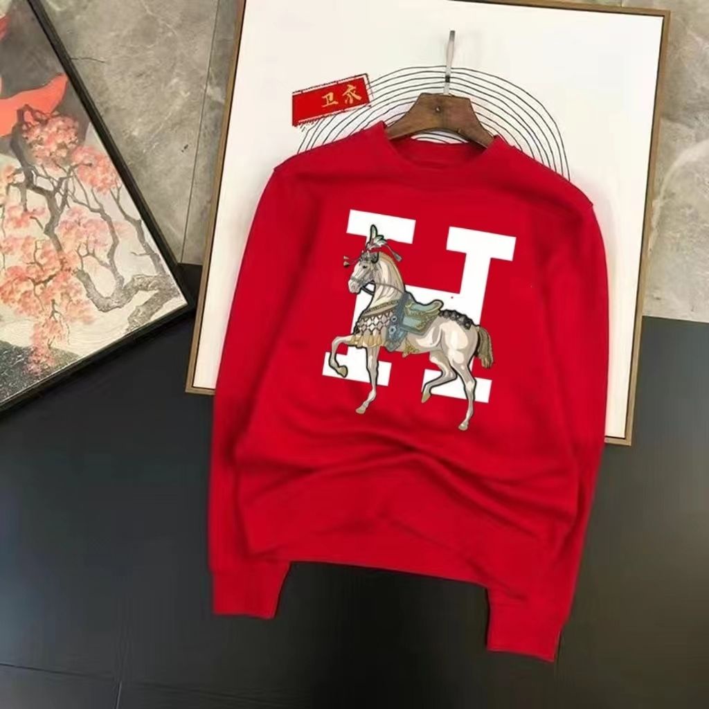 เสื้อกันหนาว คอกลม พิมพ์ลายตัวอักษร HERM ระดับไฮเอนด์ แฟชั่นฤดูใบไม้ร่วง และฤดูหนาว สําหรับผู้หญิง