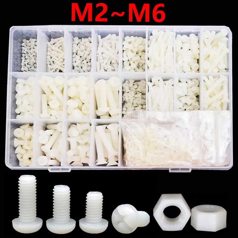 Plastic Machine screw nut washer  box, m2, 5, m3, m4, m5, m6, white, nylon, round screw set Nylon sc