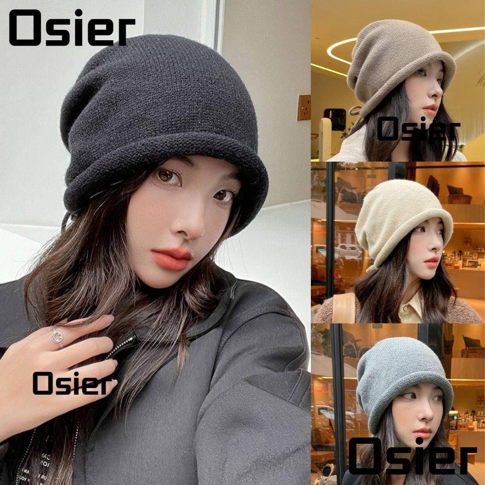 Osier1 หมวกบีนนี่ หมวกถัก สีพื้น สไตล์ฮิปฮอป สําหรับผู้หญิง