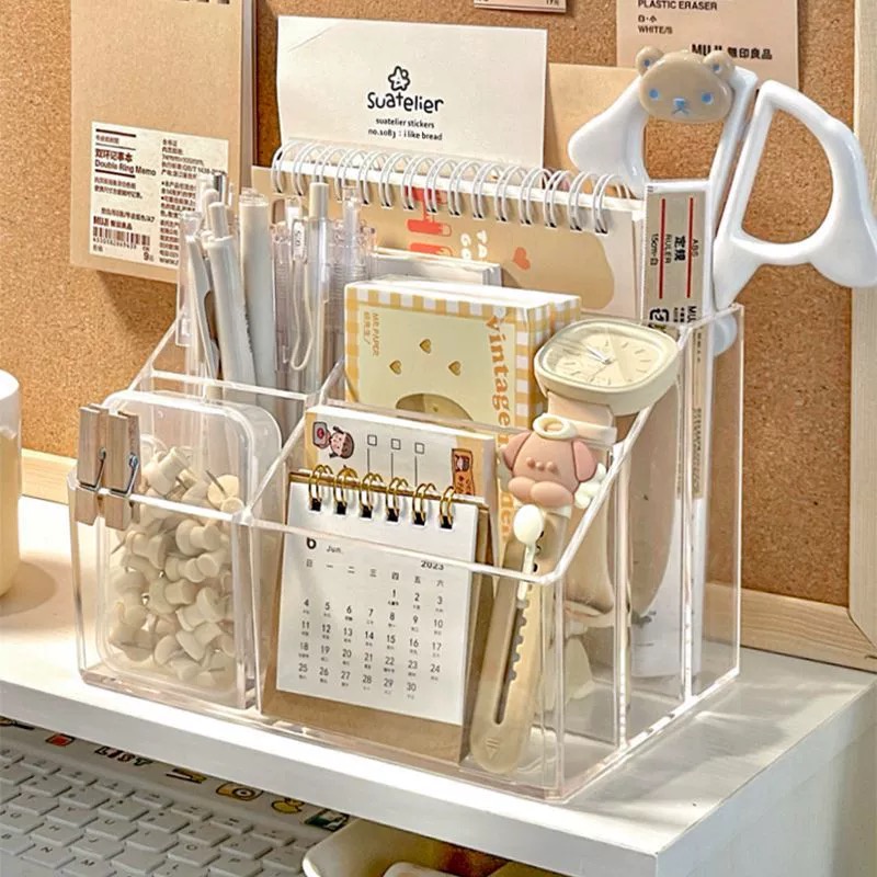 กล่องเก็บเครื่องเขียนอะคริลิค ขนาดใหญ่ 5 ช่อง สําหรับใส่เครื่องประดับ ปากกา DIY