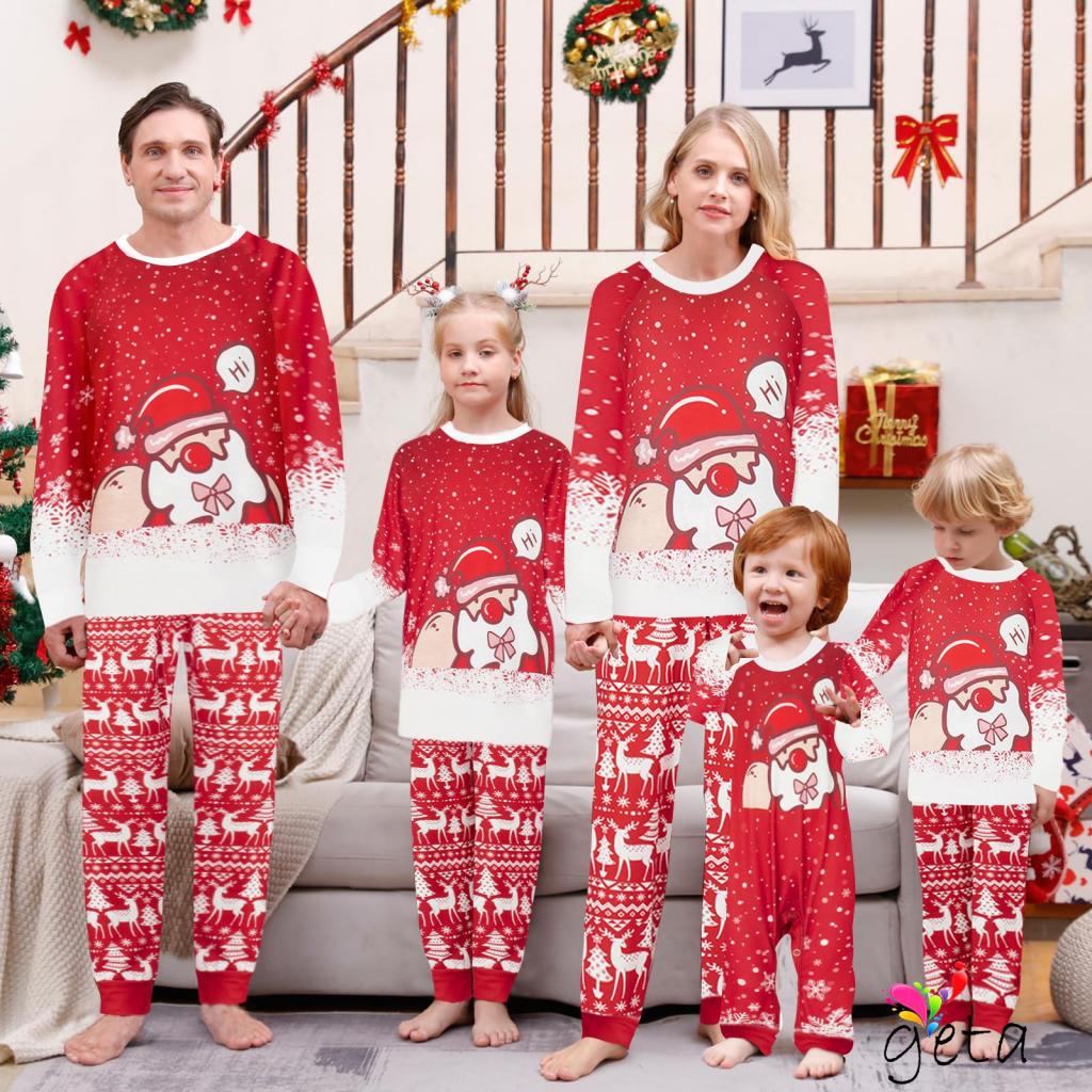 Ljw-parent-เด็กชุดนอนคริสต์มาสromper/แขนยาวsanta Clausเสื้อและกางเกงชุดสําหรับเด็กพ่อแม่ชุดนอนLoungewear