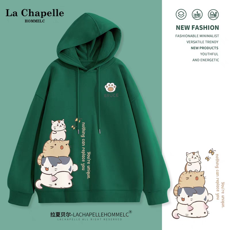 Spring and Autumn New Japanese Cute Pet Cat Cartoon Printed Loose Casual Long Sleeve Women's Hooded Versatile Top