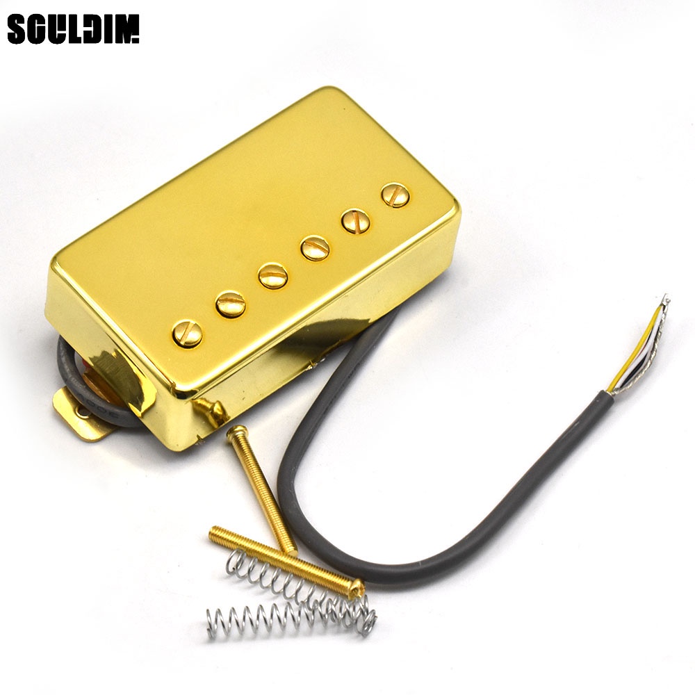 Humbucker กีตาร์ไฟฟ้ารถกระบะคอสะพาน Double Coil Pickup สําหรับ LP กีตาร์ไฟฟ้าทองเหลืองฝาครอบ Guitarra Pickup Chrome Gold