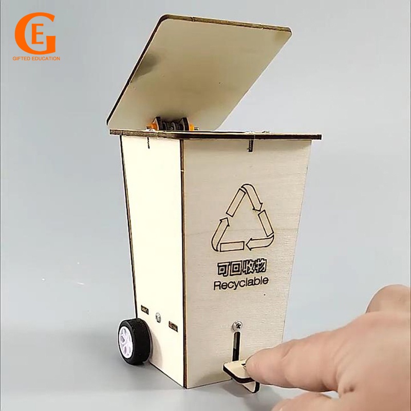 ถังขยะไม้ แฮนด์เมด DIY ของเล่นเสริมการเรียนรู้วิทยาศาสตร์ สําหรับเด็ก